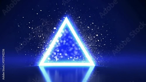 Illuminated Blue Triangle on Abstract Dark Background with Reflection