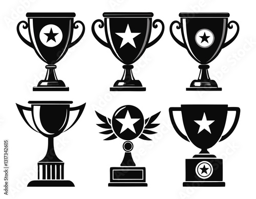 Set of Black and White Trophy Icons for Design