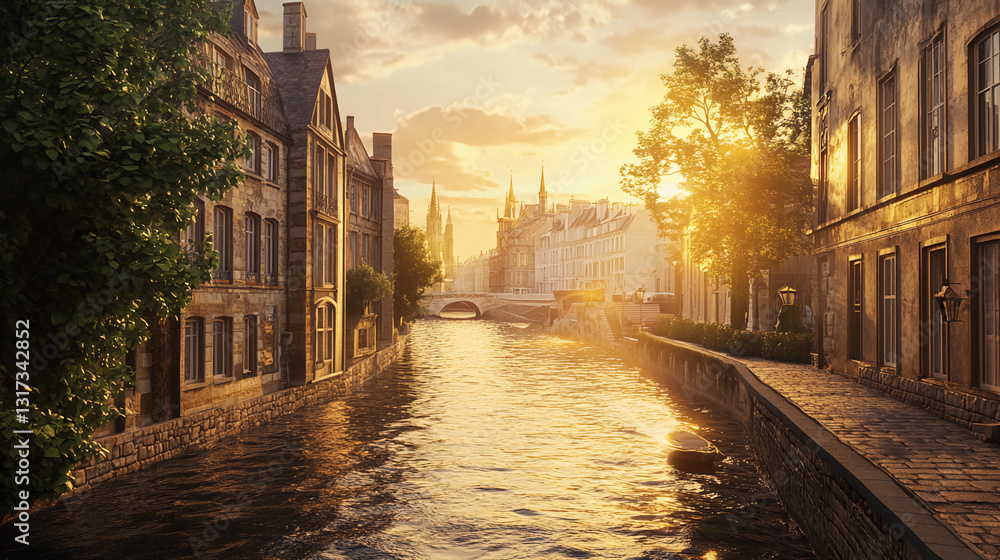 Fototapeta premium A poster of a river running through a city