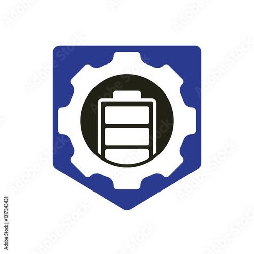 Industrial energy and power logo design concept. Battery and gear icon vector logo design.	
