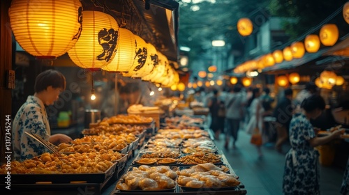 Japanese street food market at night