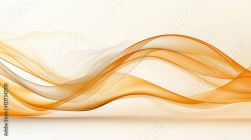 Flowing orange and yellow waves on white, abstract fluid art background