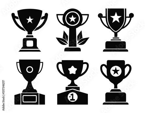 Set of Black and White Trophy Icons for Design