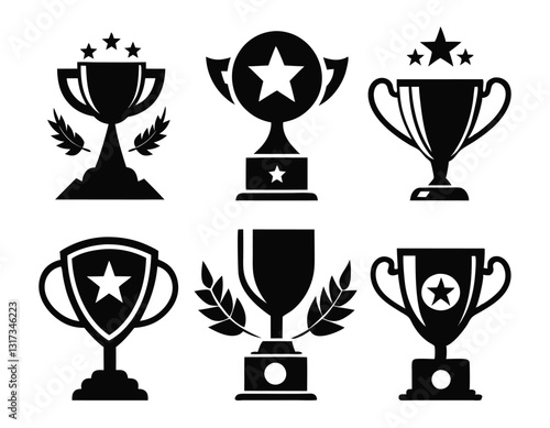 Set of Black and White Trophy Icons for Design