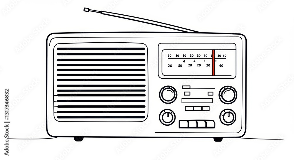 Fototapeta premium Vintage Radio Line Art Illustration