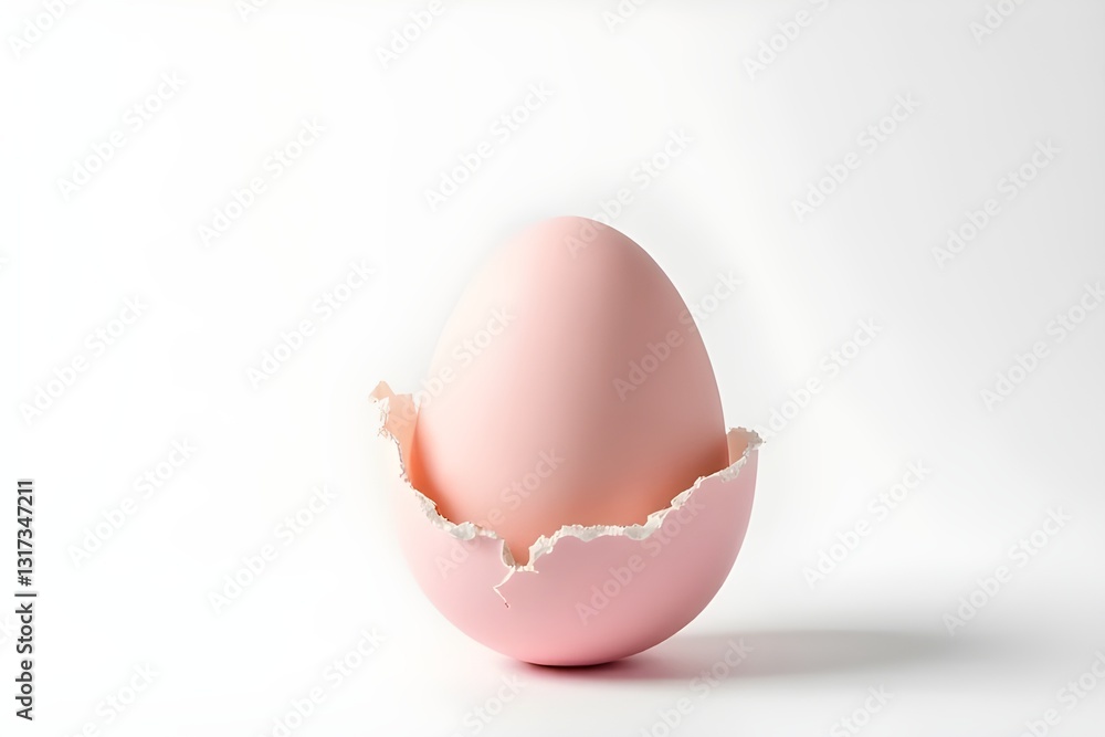Pink Egg Emerging from Shell - Minimalist Easter Theme Pink Egg Emerging from Shell - Minimalist Easter Theme
