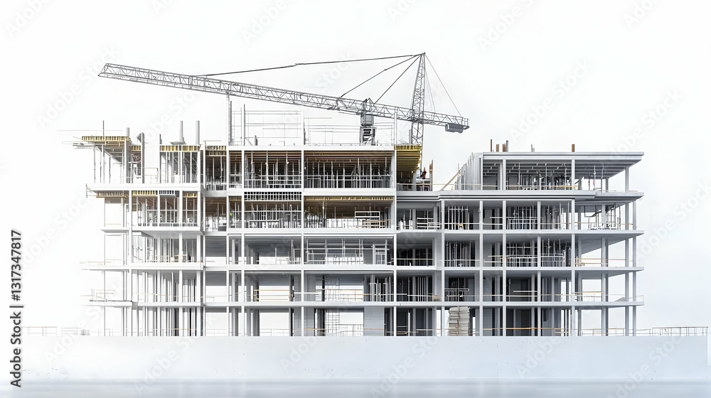 White Architectural Model Of Modern Building Under Construction White Architectural Model Of Modern Building Under Construction