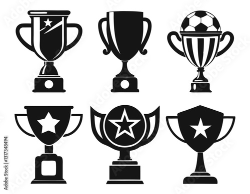Set of Black and White Trophy Icons for Design