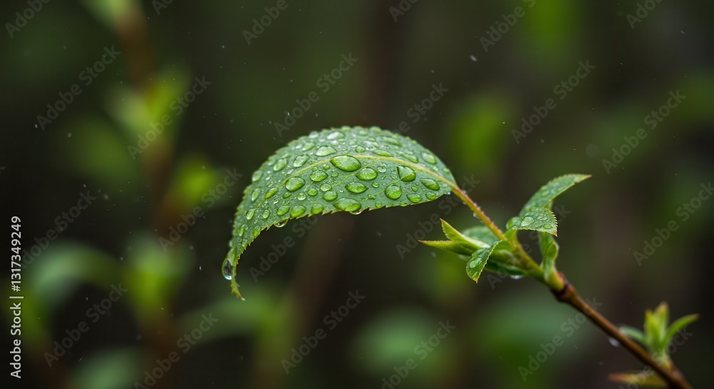 Leaf Adorned with Raindrops Sparkling in Natural Light After a Shower Leaf Adorned with Raindrops Sparkling in Natural Light After a Shower