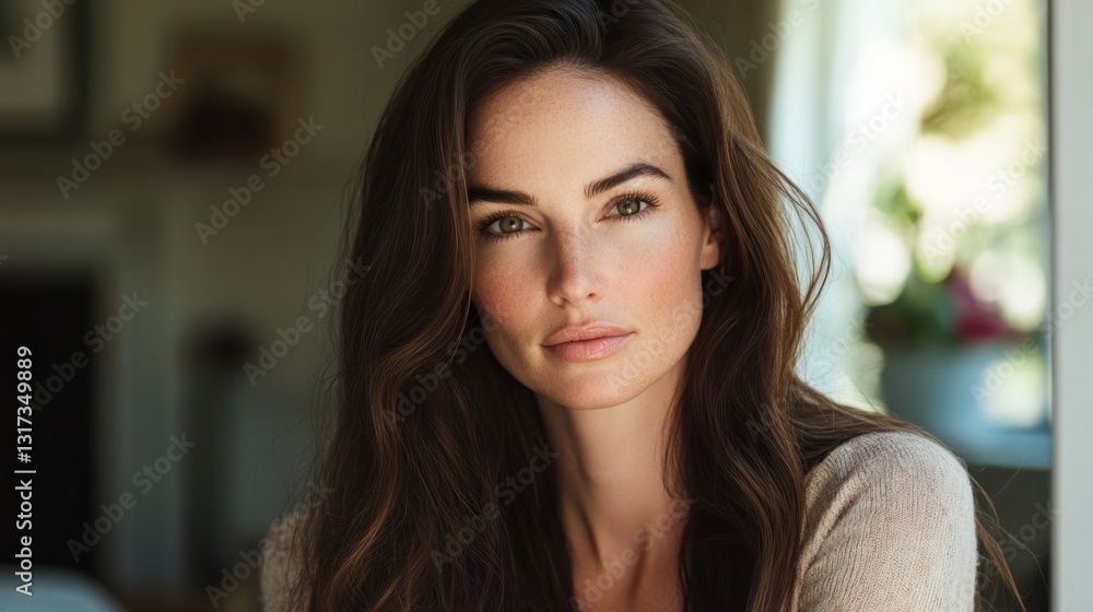 Obraz premium Woman with long brown hair, soft focus