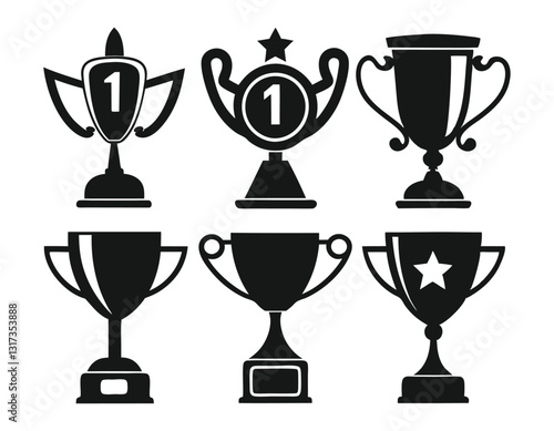 Set of Black and White Trophy Icons for Design