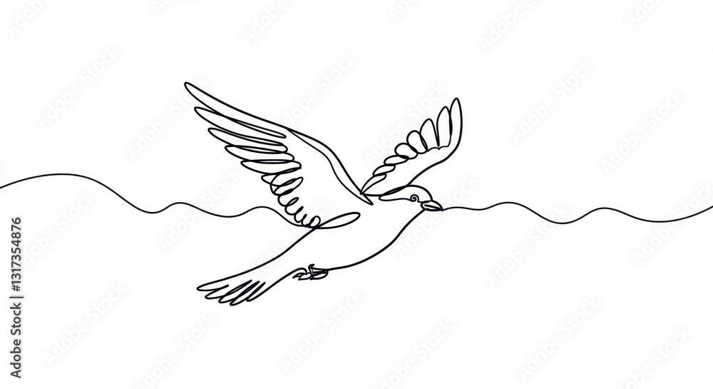 Fototapeta premium Expressive Hand-Drawn Bird in Flight