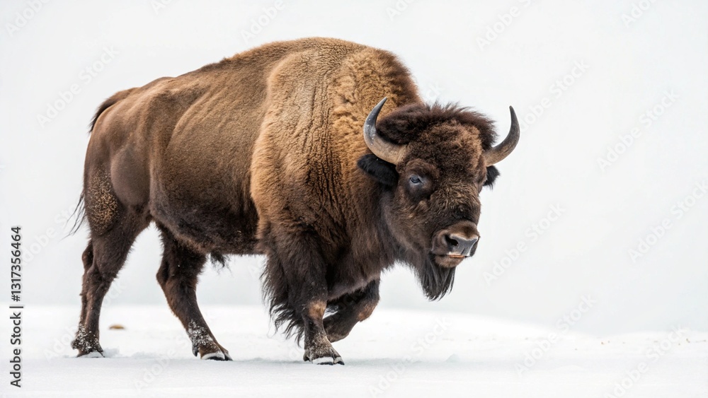 Bison in full view on white studio background Bison in full view on white studio background