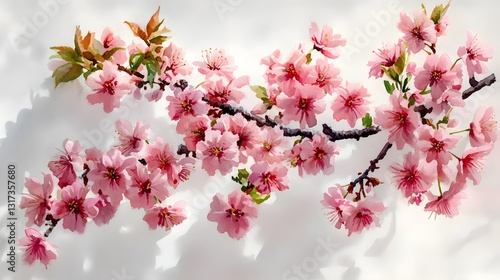 Delicate Pink Cherry Blossoms Watercolor Painting Spring Floral Branch