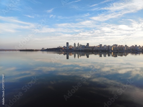 Photos Ukrainian Dnipro city on the Dnipro river on windless spring evening