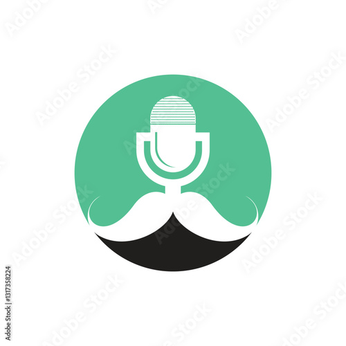 Gentleman podcast logo design template. Moustache podcast icon.