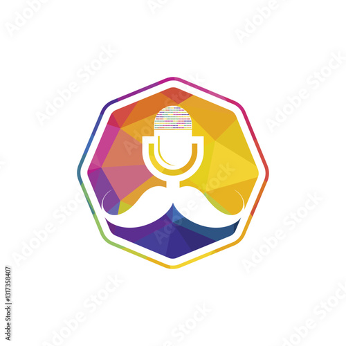 Gentleman podcast logo design template. Moustache podcast icon.