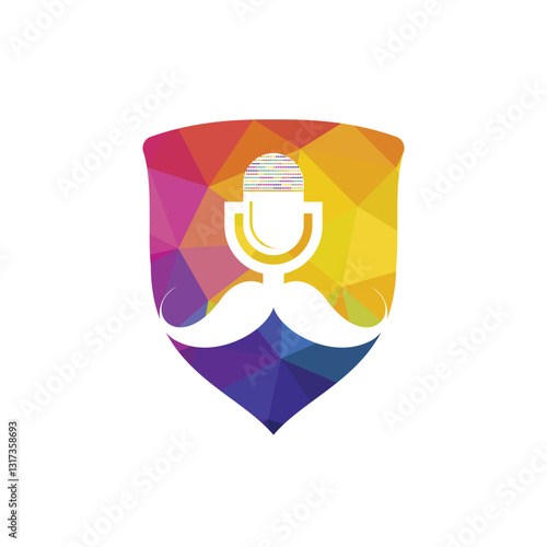 Gentleman podcast logo design template. Moustache podcast icon.