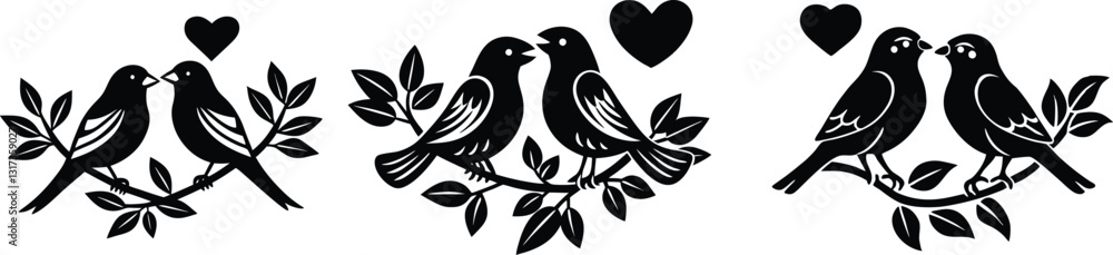 two birds on a branch with love icon. Valentines Day icon set vector illustration. two birds on a branch with love icon. Valentines Day icon set vector illustration.