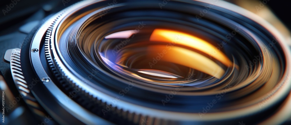 A close-up view of a camera lens showing its internal components and details A close-up view of a camera lens showing its internal components and details