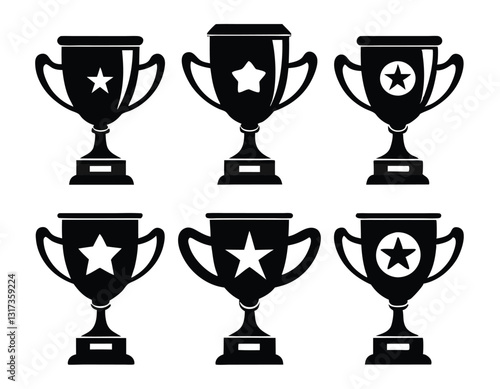 Set of Black and White Trophy Icons for Design