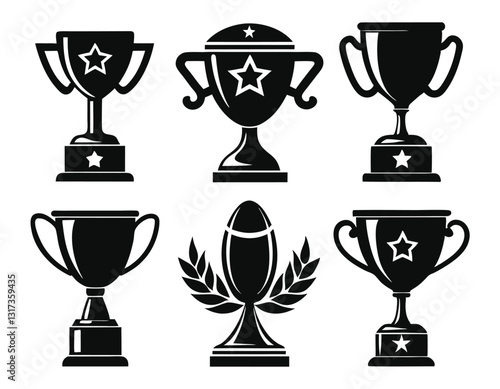 Set of Black and White Trophy Icons for Design
