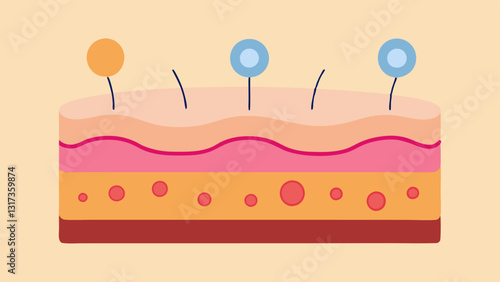 Skin Layers A side view of the skins layers epidermis dermis hypodermis with exosomes illustrated floating towards the dermis indicating their delivery mechanism.