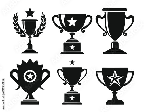 Set of Black and White Trophy Icons for Design