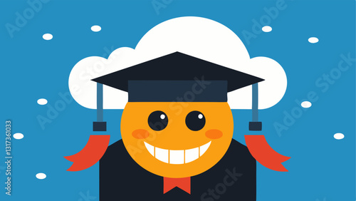 Graduation Day with Clouds A cheerful graduation scene where dark clouds labeled Debt loom overhead contrasting the joy of graduation with financial worries.