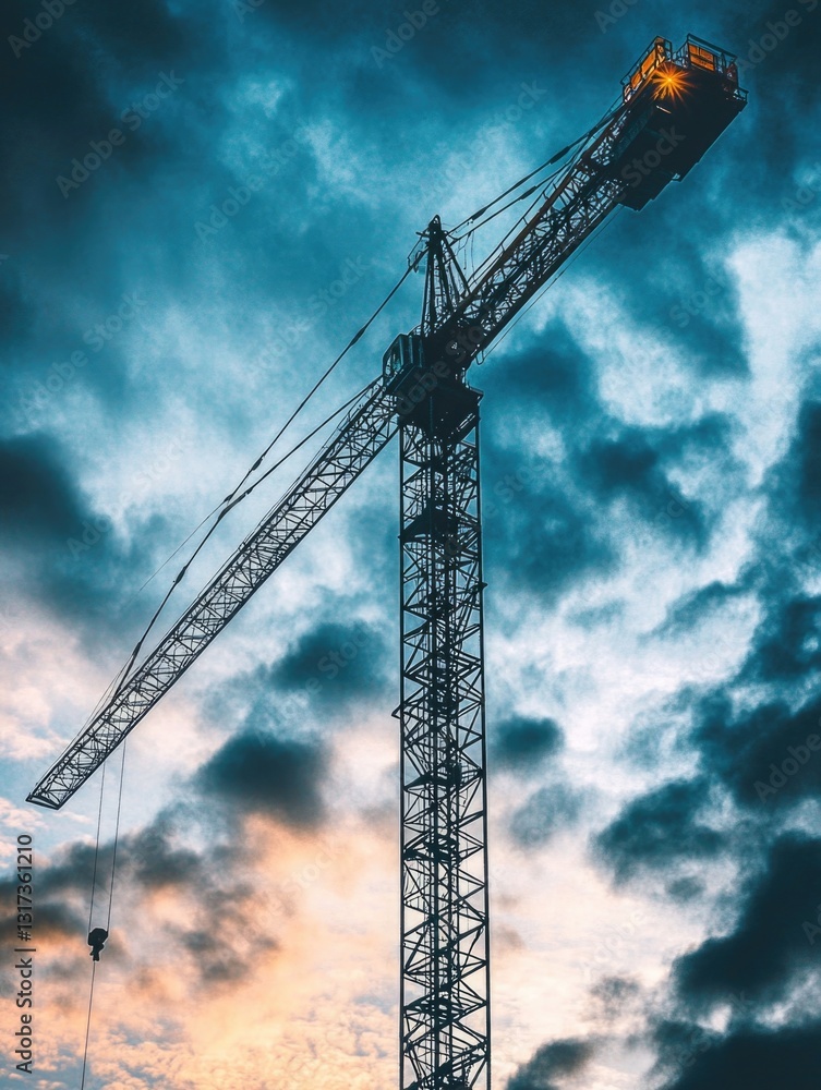 A lone crane standing against a cloudy sky, great for backgrounds or wildlife scenes A lone crane standing against a cloudy sky, great for backgrounds or wildlife scenes