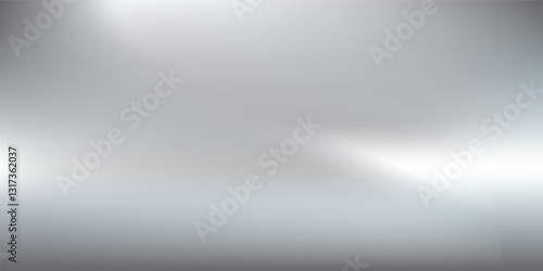 Silver foil background with metal mirror texture. Chrome gradient surface with light gloss. Vector aluminum grey sheet with reflection