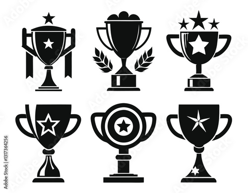 Set of Black and White Trophy Icons for Design