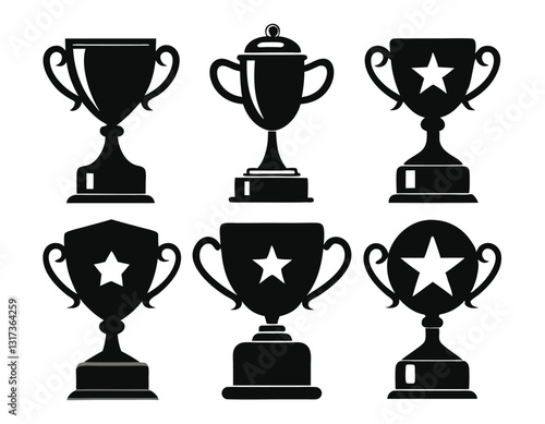 Set of Black and White Trophy Icons for Design