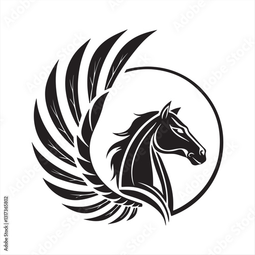 "Dynamic Pegasus Illustration - Tribal Tattoo Style"