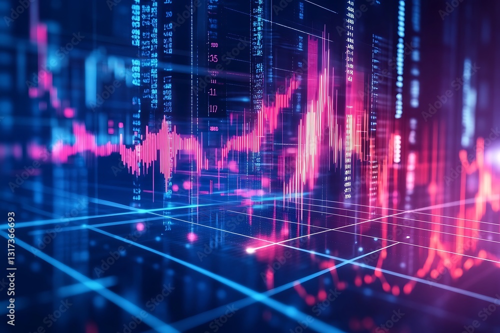 Financial Growth and Decline Analysis with 3D Investment Graphics Financial Growth and Decline Analysis with 3D Investment Graphics