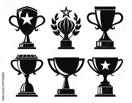 Set of Black and White Trophy Icons for Design