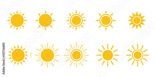 Sun icons. Sunset sunshine icon collection isolated on white background.