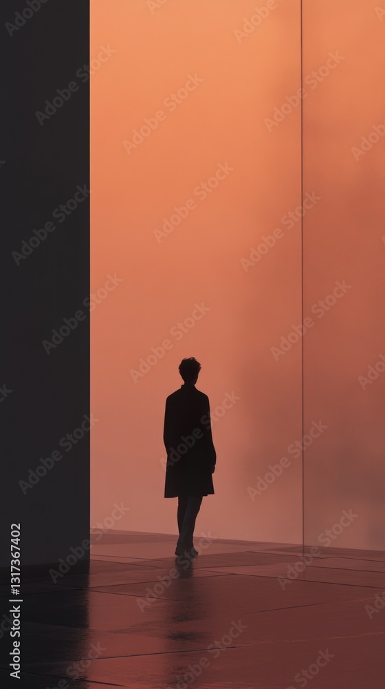 A silhouette of a person standing in front of a wall, perfect for use in concept art or as a placeholder image A silhouette of a person standing in front of a wall, perfect for use in concept art or as a placeholder image