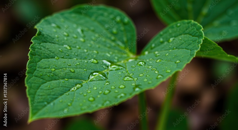 Green Leaf with Water Droplets Sparkling After Rain Fresh Nature Detail Green Leaf with Water Droplets Sparkling After Rain Fresh Nature Detail
