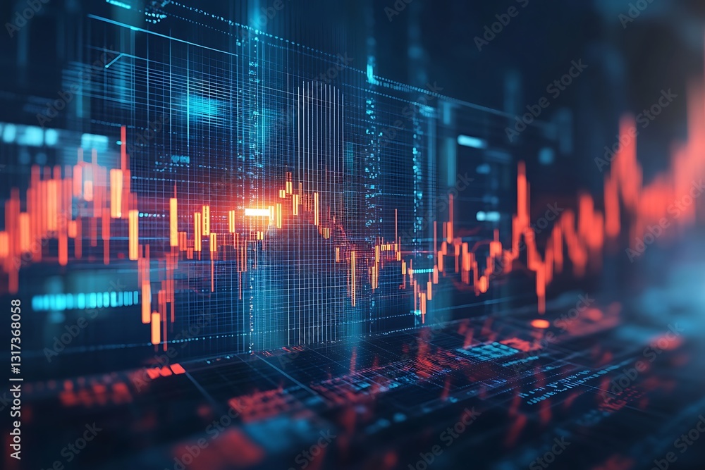 Financial Growth and Decline Analysis with 3D Investment Graphics Financial Growth and Decline Analysis with 3D Investment Graphics