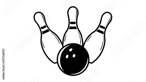 A  group of bowling pins with a ball ready to knock them down in a classic game of bowling

