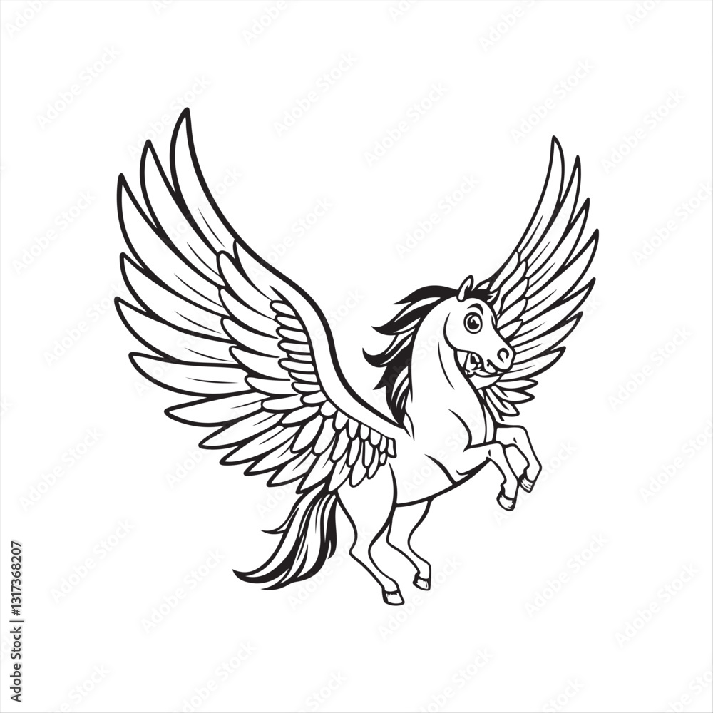 Fototapeta premium Dynamic Black and White Pegasus Illustration