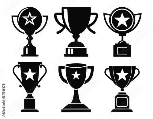 Set of Black and White Trophy Icons for Design