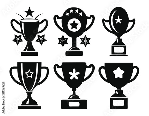 Set of Black and White Trophy Icons for Design