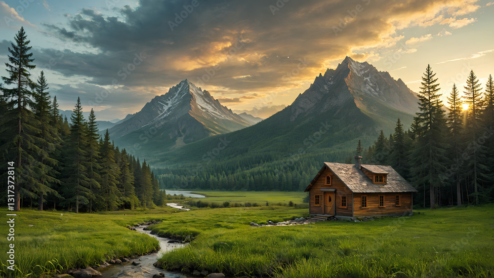 Serene Mountain Cabin at Sunset Serene Mountain Cabin at Sunset