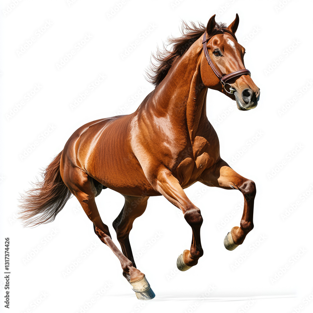 Naklejka premium Chestnut Horse Running HighRes Image on white background