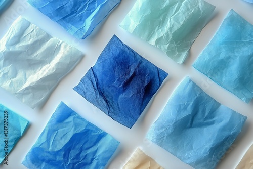 Various Colors of Crumpled Tissue Paper Arranged on a Flat Surface for Crafti...
