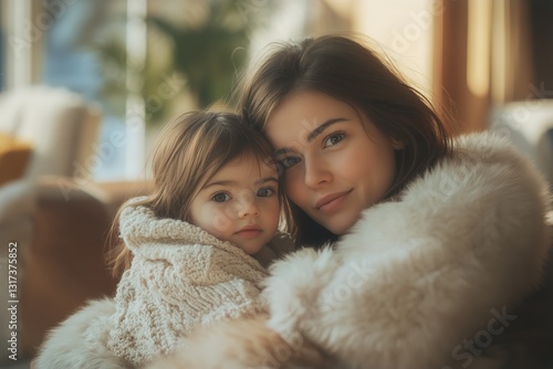 Mother and Baby Enjoying a Sunny Day in a Natural Setting With Soft Light and...