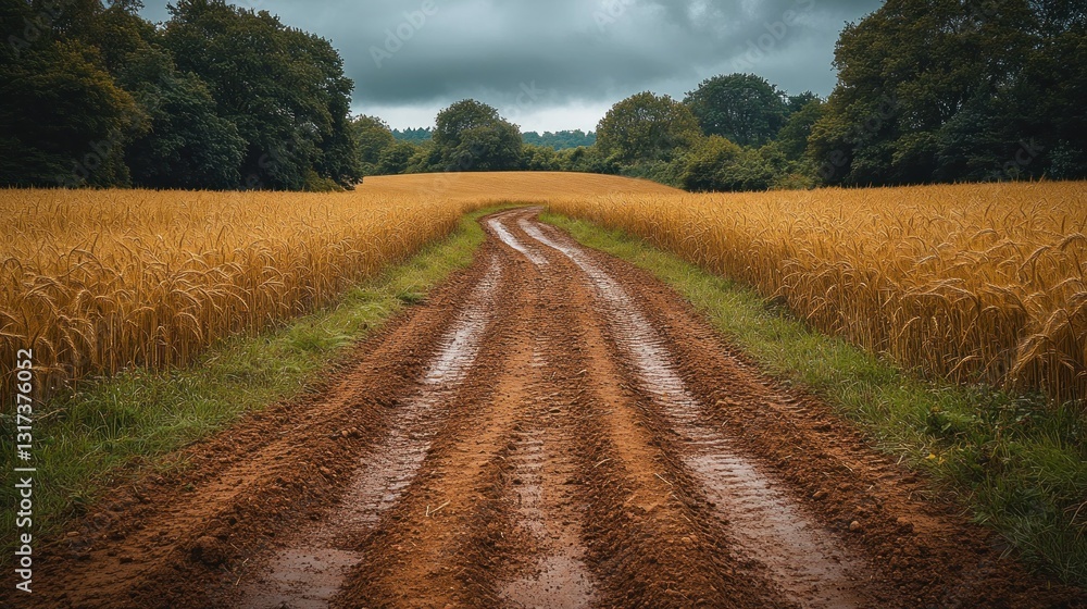 Fototapeta premium Country road through golden field