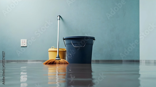 Indoor Flood With Mop And Buckets